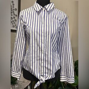 Chico's Purple and White Striped Button Down Tie Front Shirt